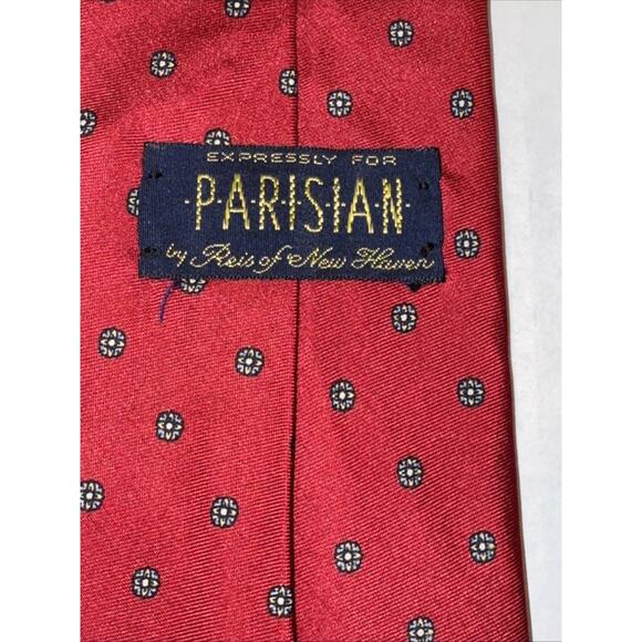 Vtg Reis of New Haven Silk Tie for Parisian Red Foulard Handmade in USA 57" L - Picture 5 of 8